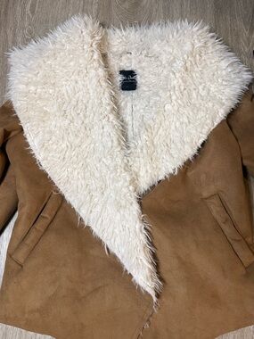 Me Jane Faux Suede Sherpa Jacket – Brown & Cream Shearling Style - Size M